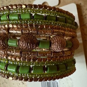 Green and Copper beaded cuff bracelet